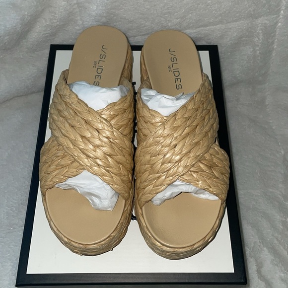 NWT J/SLIDES QUIVER Natural Raffia Sandal - Picture 8 of 15